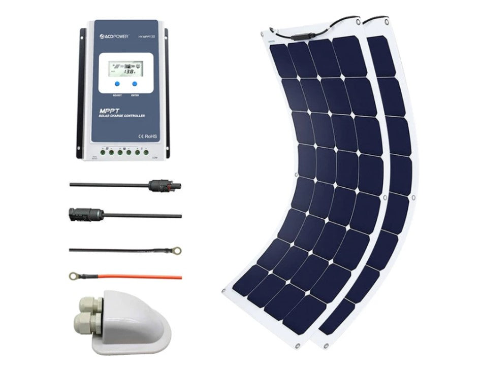 Axoten Power Rv Panel ACOPOWER 220Watts Flexible Solar RV Kit w/ 30A MPPT LCD Charge Control ...