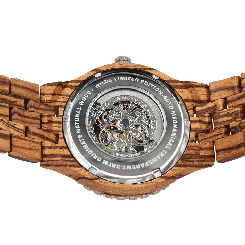 Men's Premium Self-Winding Transparent Body Zebra Wood Watches