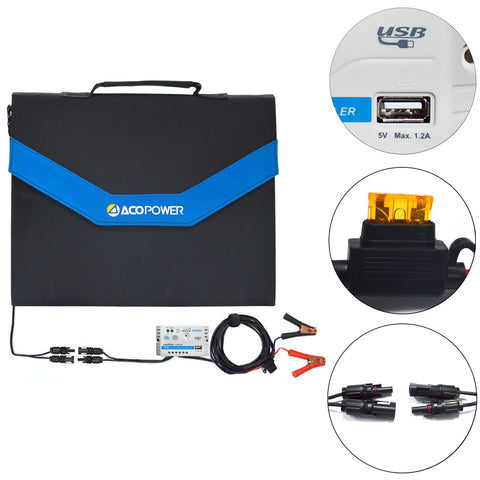 ACOPOWER 12V 50 Watt Portable Solar Suitcase with 5A Charge Controller