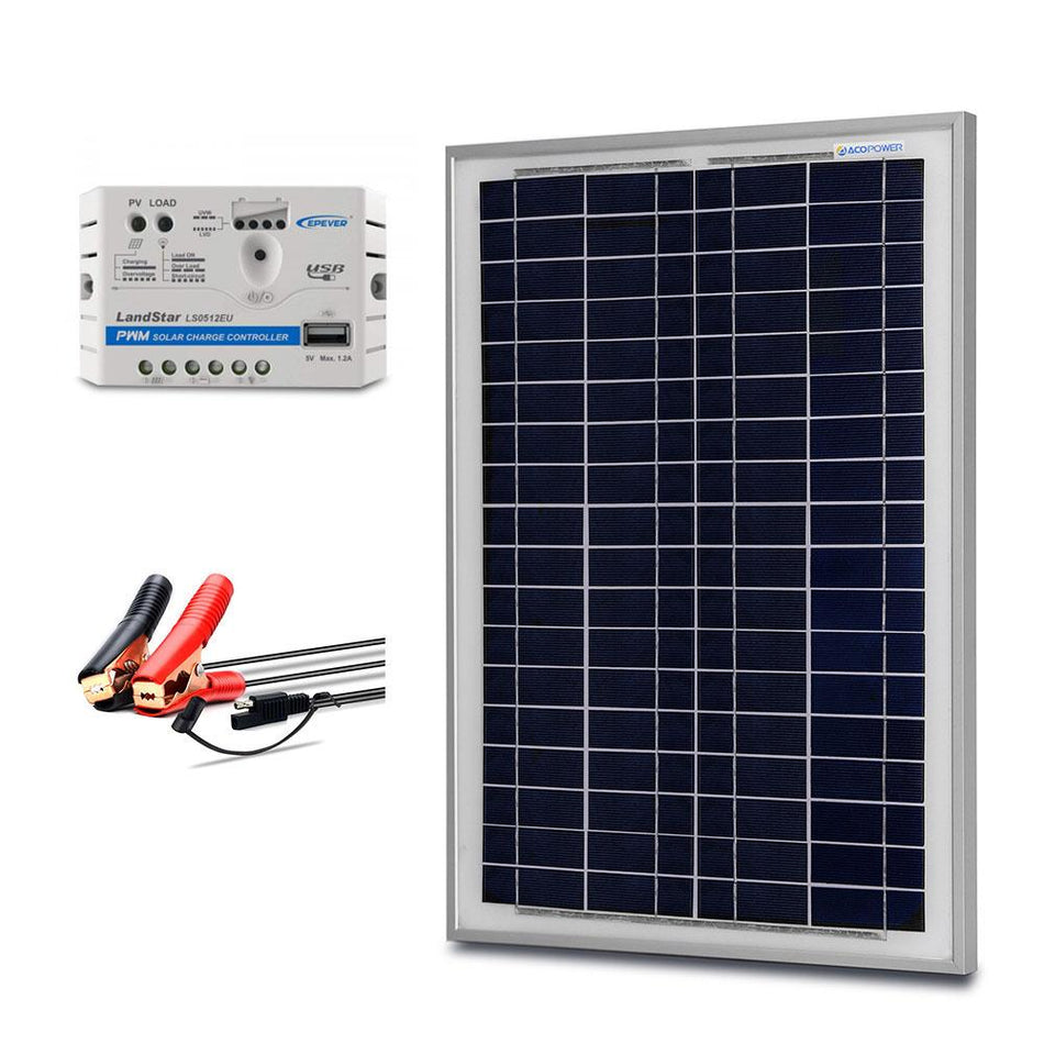 ACOPOWER 25 Watt Off-grid Solar Kits，with 5A charge controller SAE connector