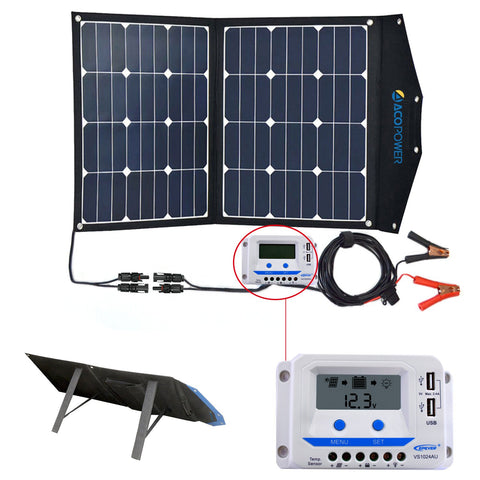 ACOPOWER 80W Foldable Solar Suitcase with 10A LCD Charge Controller