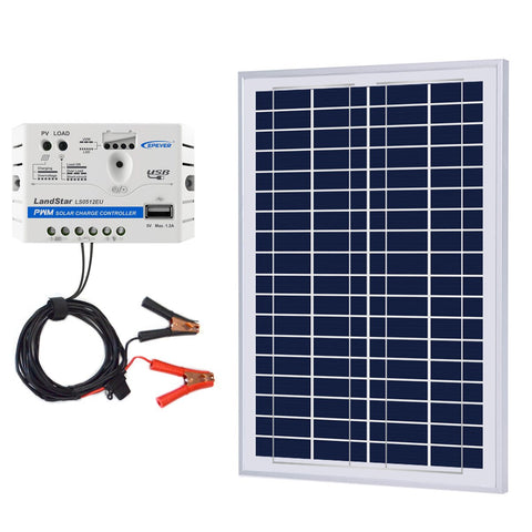 ACOPOWER 25W 12V Solar Charger Kit, 5A Charge Controller with Alligator Clips
