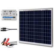 ACOPOWER 50W 12V Solar Charger Kit, 5A Charge Controller with Alligator Clips